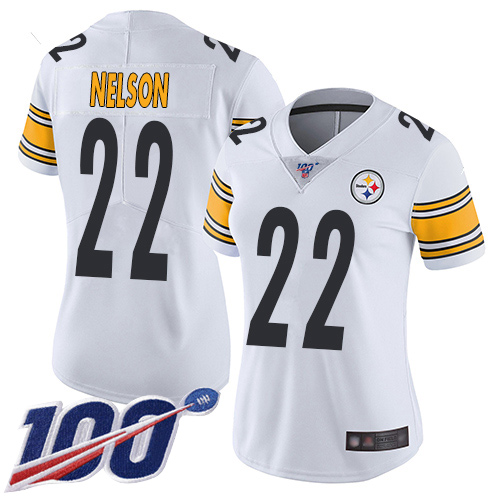 Women Pittsburgh Steelers Football #22 Limited White Steven Nelson Road 100th Season Vapor Untouchable Nike NFL Jersey->women nfl jersey->Women Jersey